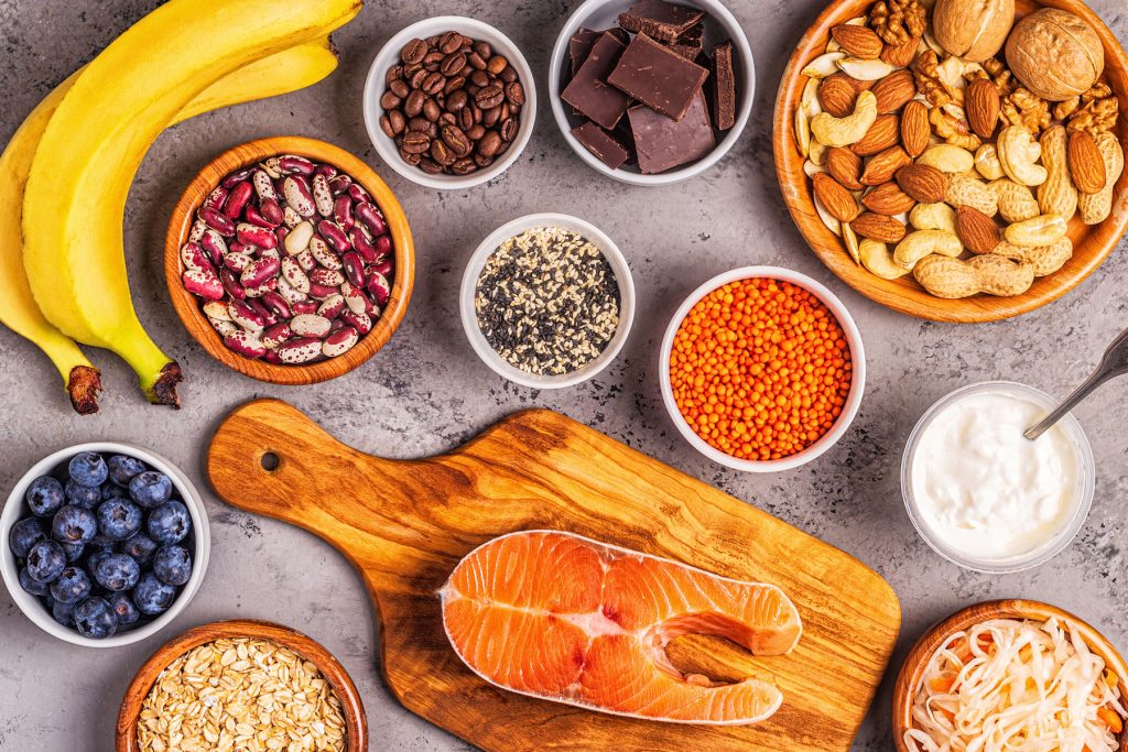 overhead view of a selection fo healthy foods